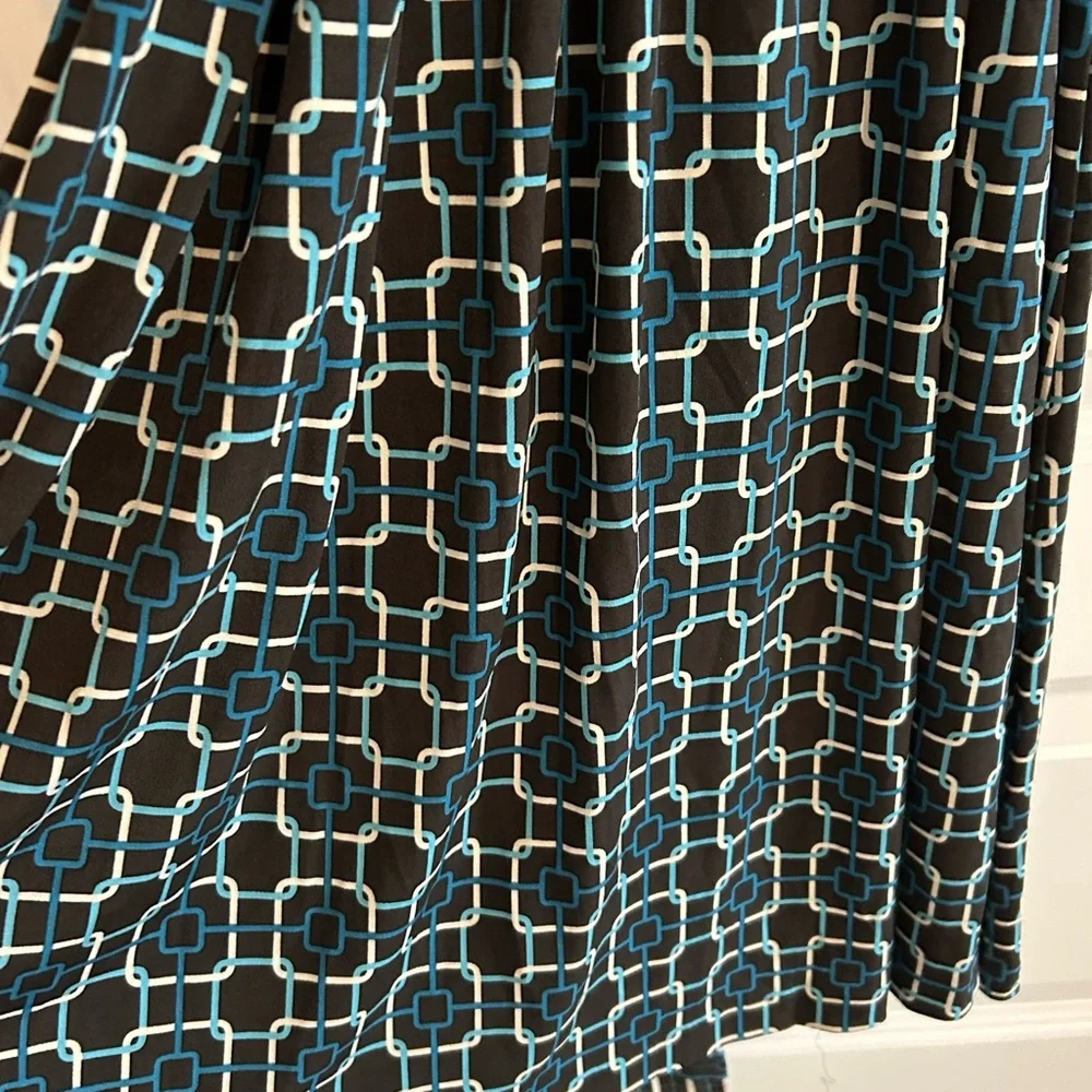 Talbots Wrap Dress Black Blue Geometric Print Size 12